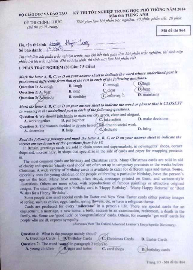đề thi tiếng anh