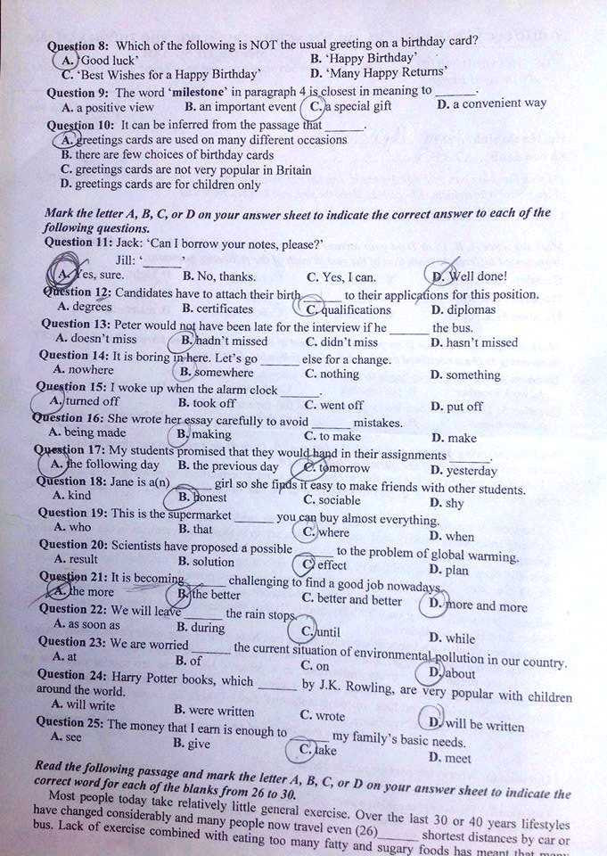 đề thi tốt nghiệp tiếng anh