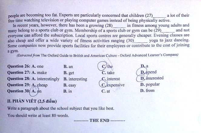 đề thi tốt nghiệp tiếng anh