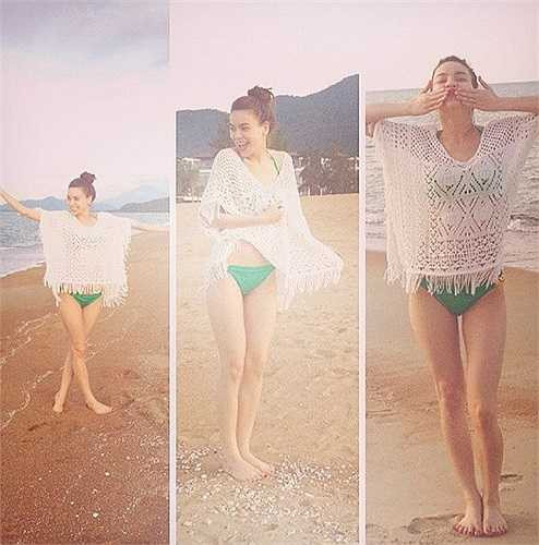 'Nữ hoàng giải trí' Hồ Ngọc Hà khá sáng tạo trong thời trang. Khi mốt áo lưới tràn ngập đường phố, bà mẹ một con cũng tinh tế lựa chọn kết hợp cùng bikini gợi cảm.