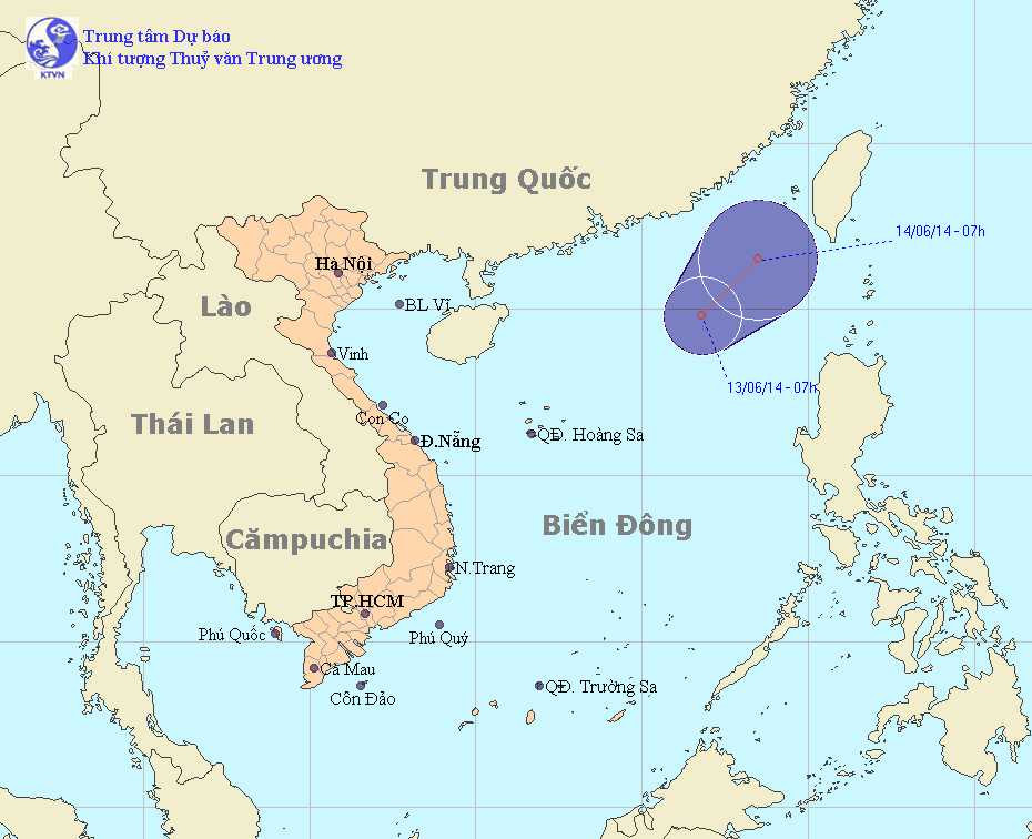 Đường đi và vị trí áp thấp nhiệt đới. Ảnh: nchmf.gov.vn