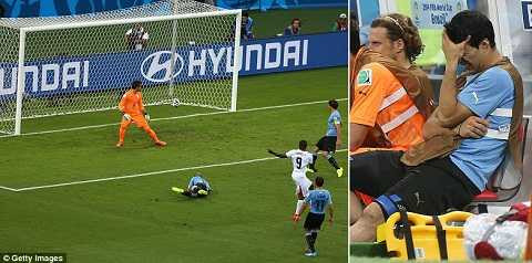 Luis Suarez khi chứng kiến Campbell nhấn chìm Uruquay