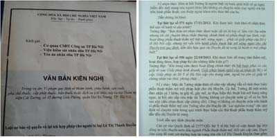  Văn bản kiến nghị của các luật sư bảo vệ quyền và lợi ích hợp pháp cho chị H. gửi cơ quan chức năng.