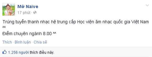 Mờ Naive trúng tuyển hệ trung cấp Học viên âm nhạc quốc gia