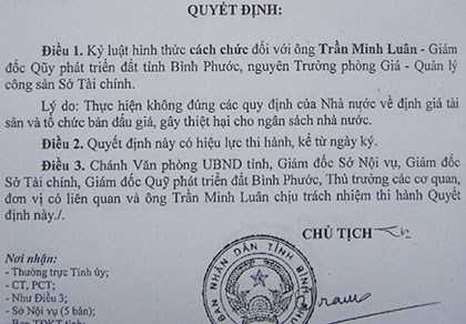 Các quyết định cách chức ba ông Cảnh, Phẩm, Luân.