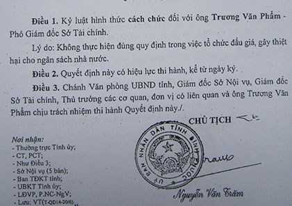 Các quyết định cách chức ba ông Cảnh, Phẩm, Luân.