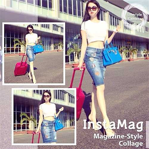 Ngay cả khi diện trang phục năng động cùng áo thun crop-top và chân váy bút chì denim, nữ người mẫu vẫn không quên mang giày cao gót.