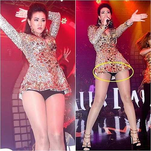 Cũng với trường hợp tương tự, ca sỹ Maya vẫn nhảy múa bốc lửa không hề hay biết mình đã để lại một hình ảnh rất phảm cảm. Bộ cánh quá ngắn là thủ phạm đẩy người đẹp vào tình huống không mong muốn. Sau lần đó, nữ ca sĩ thận trọng hơn khi chọn trang phục trình diễn.