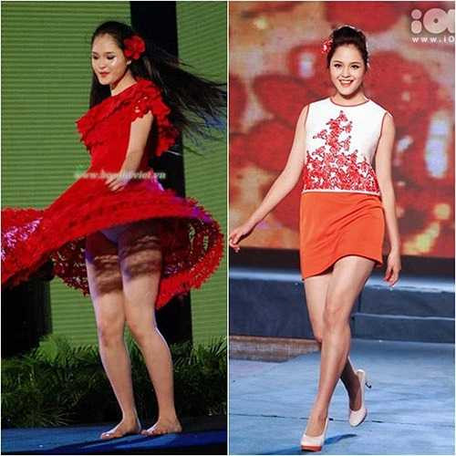 Trên nhiều sàn diễn, á hậu Hoàng Anh để lộ đôi 'chân voi' và vòng eo 'bánh mì'. Thời điểm này, cô thường xuyên nhận phải những ý kiến chê bai từ dư luận.