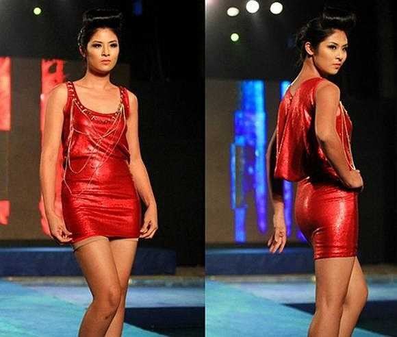 Ngọc Hân cũng nhiều lần góp mặt ở chương trình thời trang trong nước với ngoại hình đầy khuyết điểm chân thô, cách tay kém thon, vòng eo ngấn mỡ. 