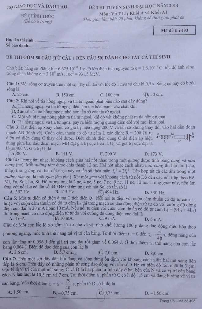 Đề thi vật lý