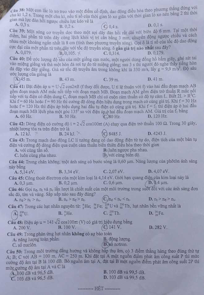 Đề thi vật lý