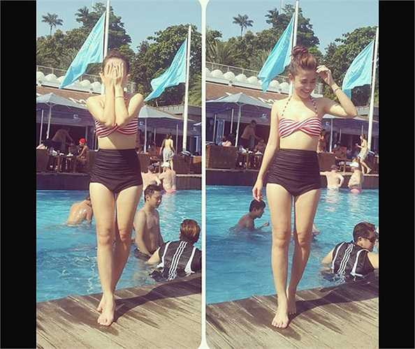 Ngọc Thảo cũng sở hữu vóc dáng chuẩn khi diện bộ đồ tắm cạp cao sexy.