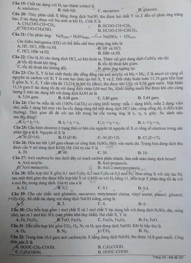 Đề thi, đáp án môn Hóa học đại học 2014
