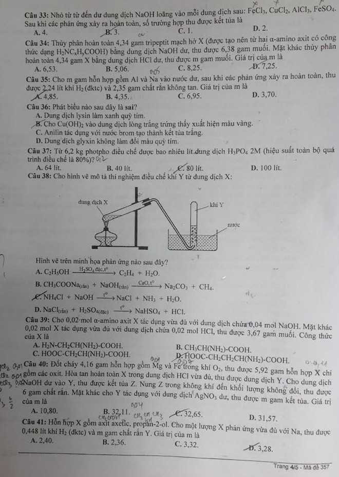 Đề thi, đáp án môn Hóa học đại học 2014