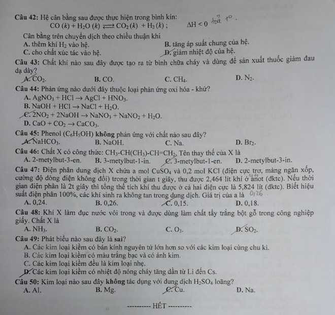 Đề thi, đáp án môn Hóa học đại học 2014