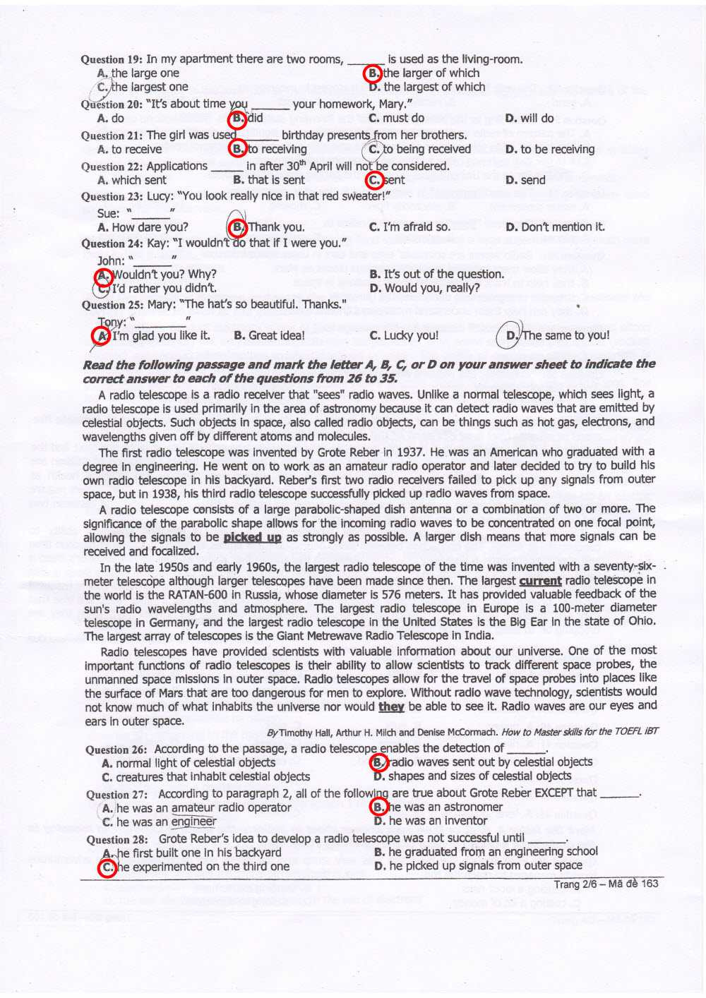 Đề thi, đáp án môn Tiếng Anh khối A1 đại học 2014