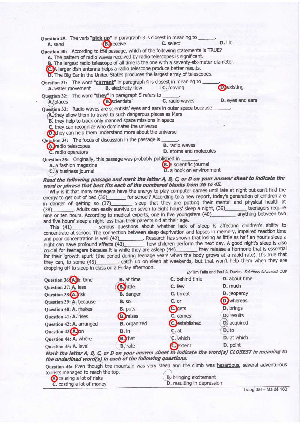 Đề thi, đáp án môn Tiếng Anh khối A1 đại học 2014