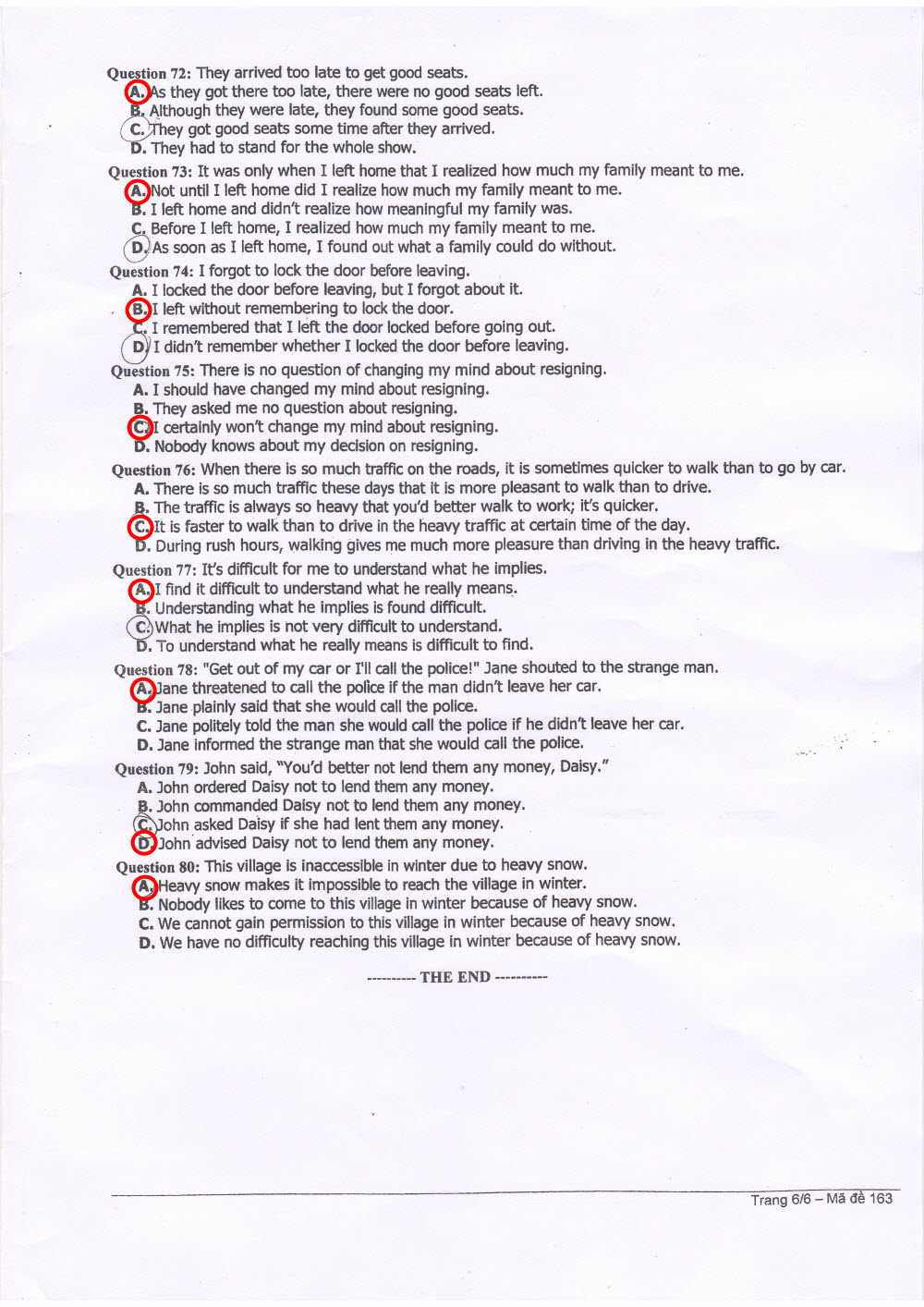 Đề thi, đáp án môn Tiếng Anh khối A1 đại học 2014