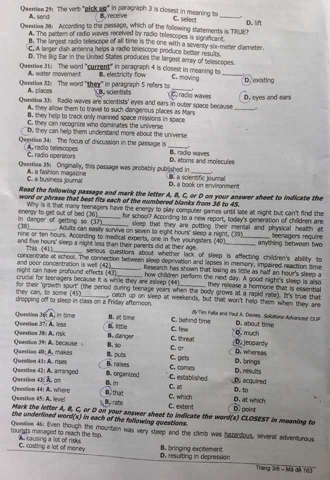 Đề thi, đáp án môn Tiếng Anh khối A1 đại học 2014