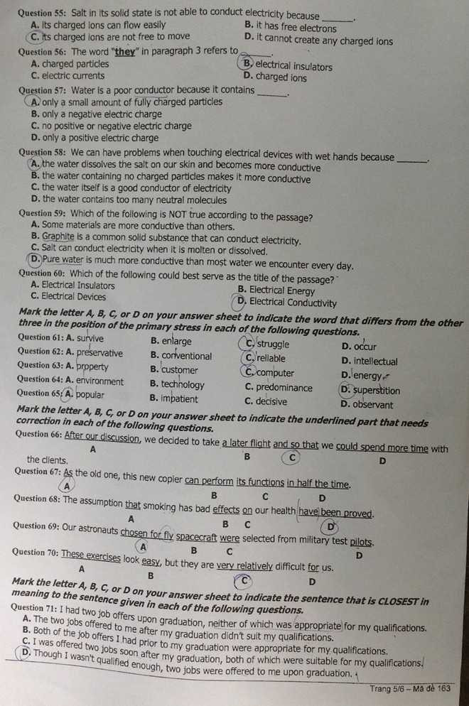 Đề thi, đáp án môn Tiếng Anh khối A1 đại học 2014