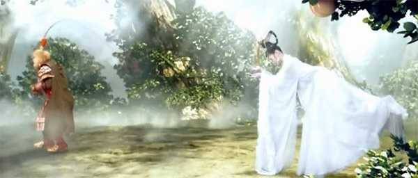 Nàng tiên nữ này rõ ràng đã được treo bằng 2 sợ dây cáp ở thắt lưng và chân. Động tác căng cứng của cô diễn viên đã khiến cảnh nàng tiên bị đứng hình sau tiếng thét của Tôn Ngộ Không trở nên buồn cười.