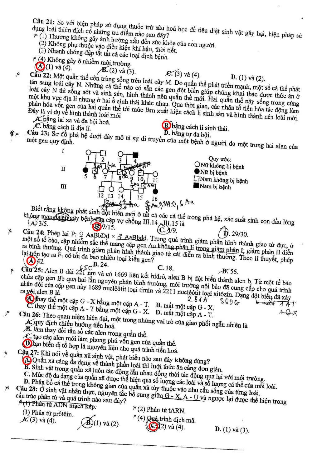 đáp án sinh học