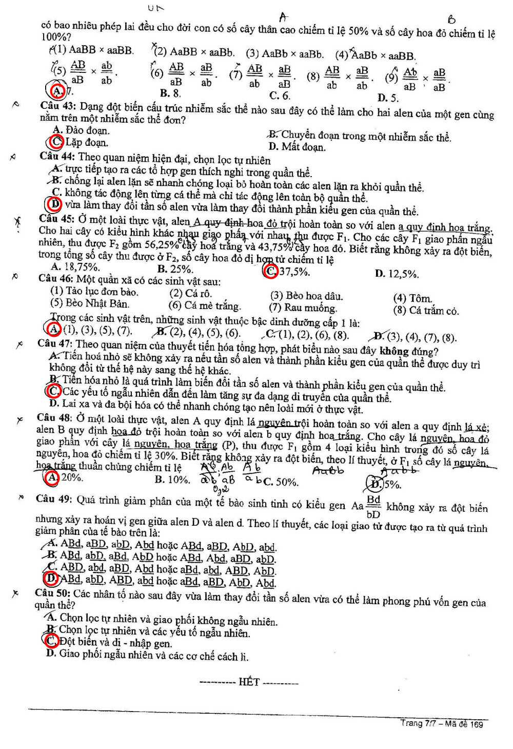 đáp án sinh học