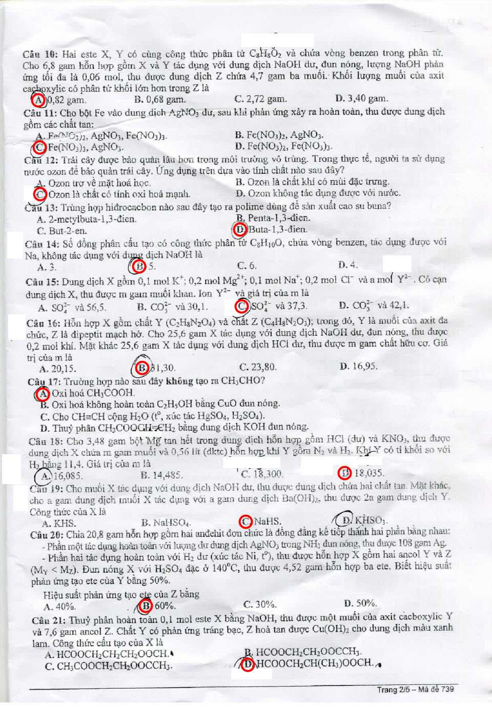 Đáp án Hóa khối B