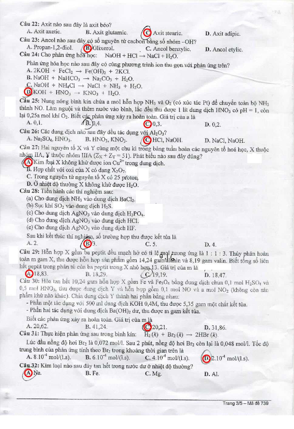 Đáp án Hóa khối B