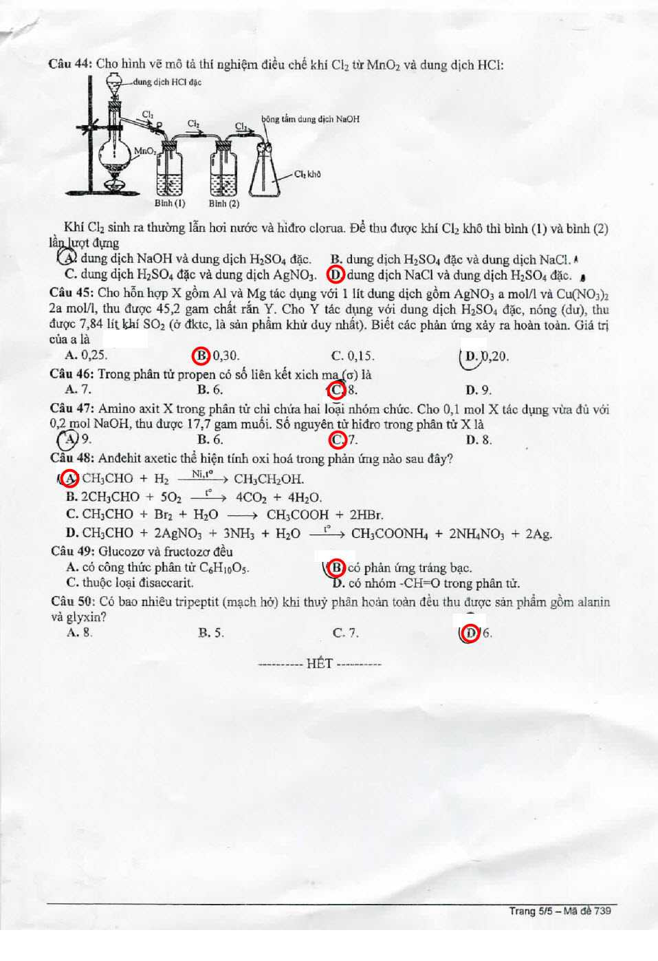 Đáp án Hóa khối B