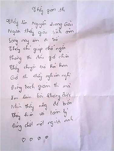 Nữ sinh làm thơ tặng thầy giám thị trên giấy nháp.