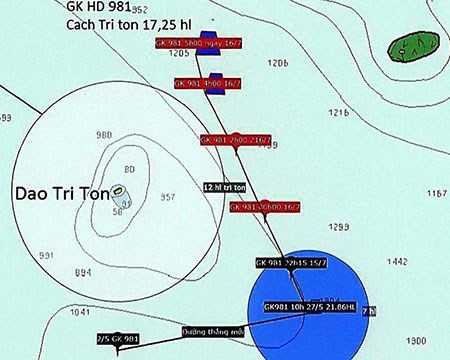  Sơ đồ thể hiện đường di chuyển của giàn khoan Hải Dương 981. Ảnh: TTXVN (Đồ họa: H.LOAN)