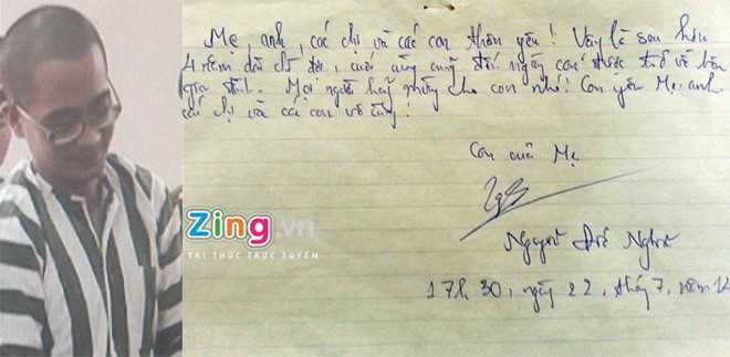 Tử tù Nghĩa viết gì trong lá thư trước giờ thi hành án?