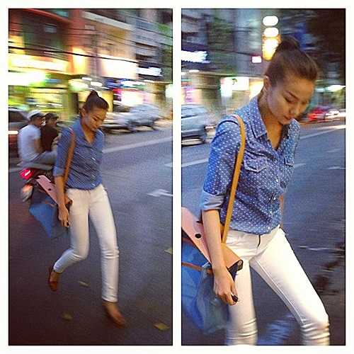 Cũng như Ngọc Trinh, Thanh Hằng dùng túi hàng hiệu trong tất cả các hoạt động thường ngày