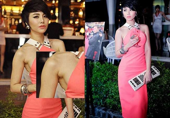 Đinh Ngọc Diệp từng lộ vết sẹo ở vùng nách bị nghi là dấu tích của phẫu thuật nâng ngực.