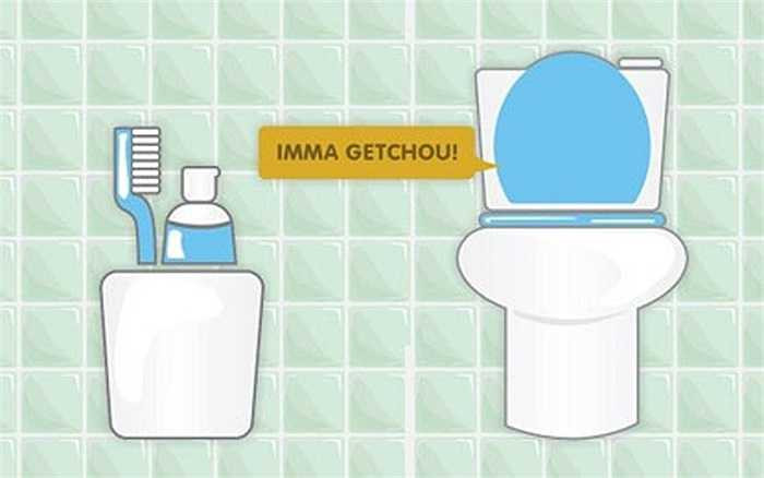 Nếu bạn đang để bàn chải đánh răng cách bệ vệ sinh khoảng cách dưới 2m, hãy cẩn trọng. 'Vi khuẩn trên bàn chải đánh răng còn nhiều hơn chỗ ngồi bệ vệ sinh', Tiến sĩ Curatola thuộc Nha Khoa Rejuvenation (Mỹ) cho biết.