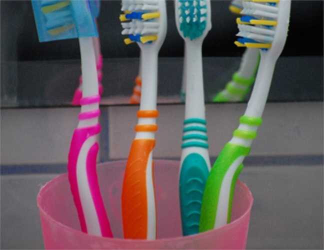 Và ống cắm bàn chải, rất nhiều người có thói quen rửa sạch bàn chải nhưng không phải ai cũng để ý đến những chiếc ống cắm, kệ để bàn chải cáu bẩn và ố vàng.