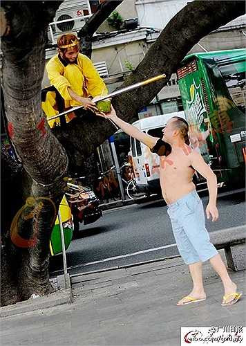 Chàng Tôn Ngộ Không được người dân tặng một quả dừa