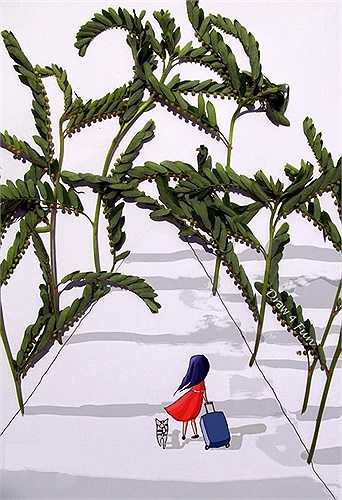 Bức tranh được dựng từ những nhánh cây xấu hổ.