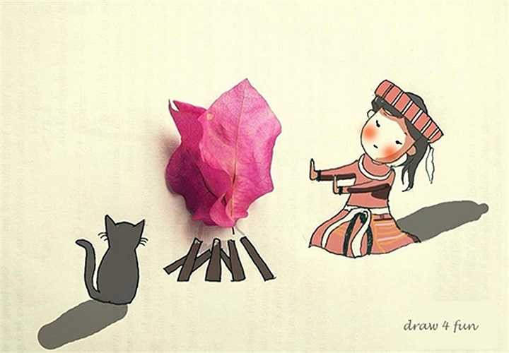 Tác phẩm Bếp lửa vùng cao từ bông hoa giấy.