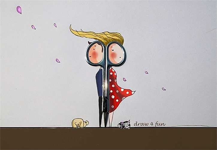 Một chiếc kéo đơn giản cũng đủ khiến cho chàng trai sáng tạo nên bức tranh giàu hình tượng.