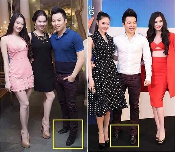 Là ông bầu của nhiều chân dài xinh đẹp, Vũ Khắc Tiệp không tránh được việc chụp ảnh chung với các gà cưng trong các sự kiện. Mỗi lần tạo dáng bên các người đẹp, Khắc Tiệp lại nhún chân để tăng thêm vài cm cho vóc dáng.