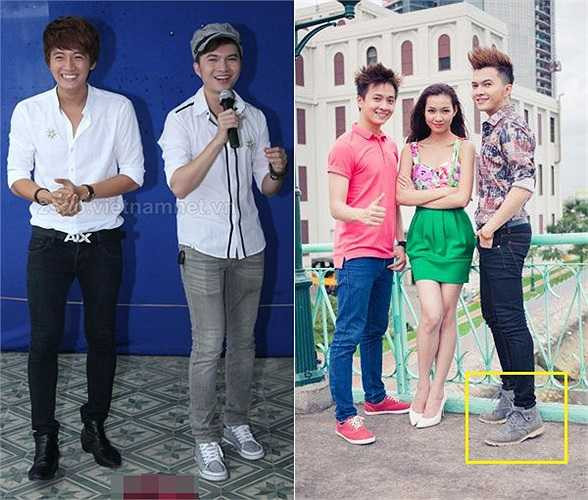 Ca sĩ điển trai Nam Cường bình thường thấp hơn người em Ngô Kiến Huy, tuy nhiên trong một bộ ảnh chụp chung anh phải đi giày độn cao khoảng 7cm và hơi nhún chân để tăng thêm chiều cao.