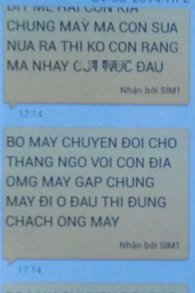  Tin nhắn đe dọa chị Nguyệt (ảnh chị Nguyệt cung cấp)
