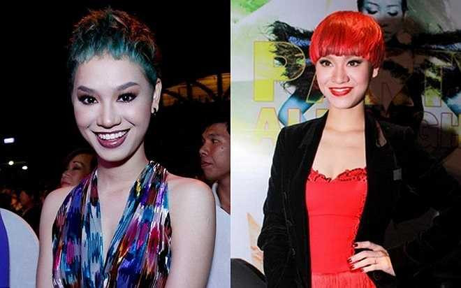 Cũng là một tín đồ của tóc nhuộm xanh đỏ nhưng Trà My Idol khiến người xem phát hoảng hơn là ấn tượng. Sự kết hợp trang phục không đồng điệu với mái tóc thời thượng cũng là một trong những nguyên nhân khiến người đẹp mất điểm.