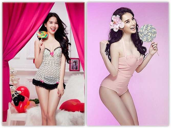 Hai người đẹp đọ dáng với đạo cụ kẹo lollipop. 