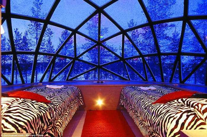 Mỗi lều tuyết được bao quanh bởi kính, gồm có 2 giường, phòng tắm và phòng xông hơi riêng. 