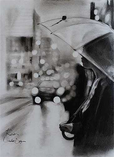 Triệu thường lấy cảm hứng vẽ tranh từ những cơn mưa. Cậu bạn này cho biết mưa đem lại nhiều kỷ niệm và cảm xúc đặc biệt.