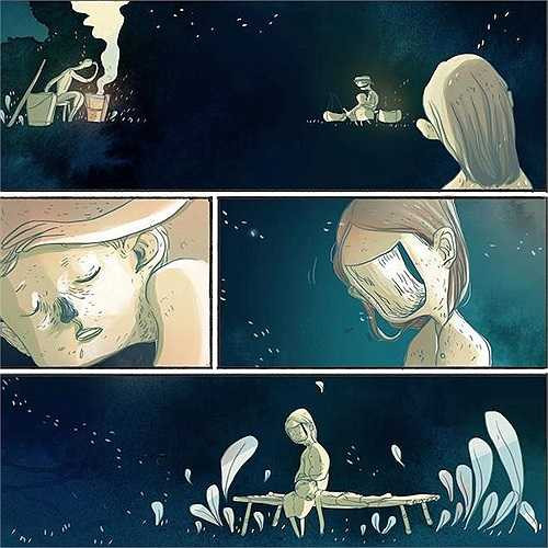 Về phía huyện, một chấm lửa khác nhỏ và vàng lơ lửng đi trong đêm tối, mất đi, rồi lại hiện ra... An trỏ tay bảo chị: - Kìa, hàng phở của bác Siêu đã đến kia rồi